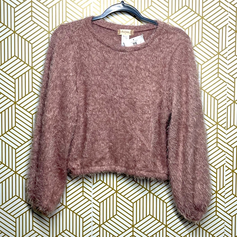 NWT Altar'd State Puff Sleeves Eyelash Knit Crop Sweater